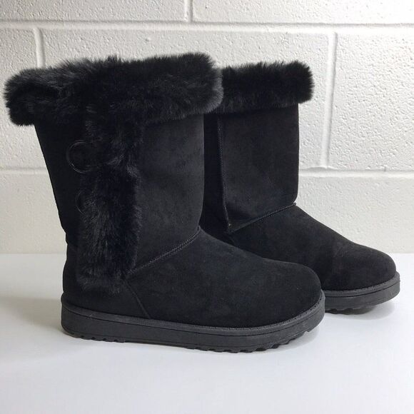 SO for Kohl's Womens Abigail Boots Faux Fur Black Slip On Button Detail Size 8 M - Picture 1 of 11